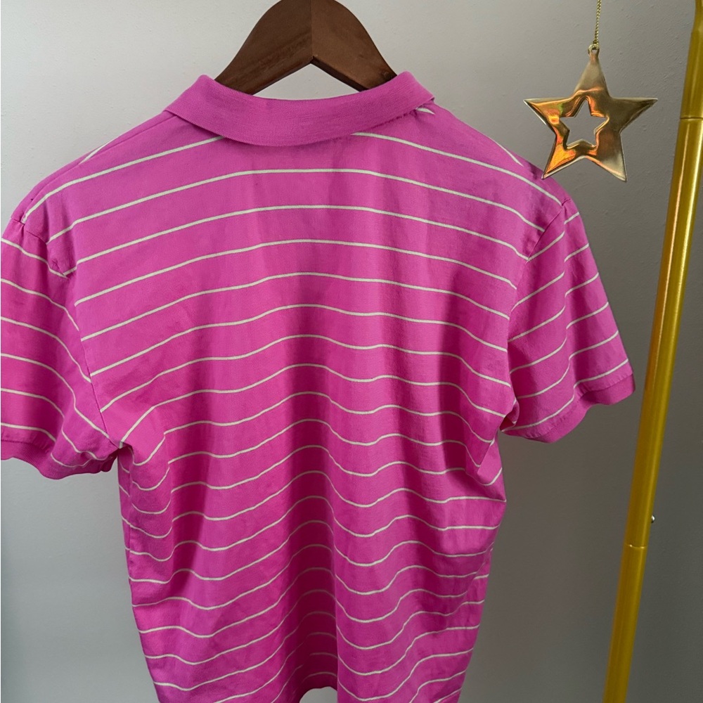 Vintage Ralph Lauren Golf Pink Stripe Polo Women’s Medium USA Made Pony Logo - Picture 4 of 4